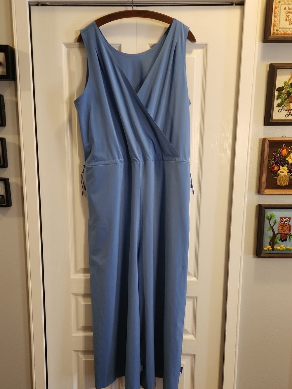Title Nine Round Trip Jumpsuit Large Blue UPF 50 Travel Wide Leg Romper - Picture 2 of 7